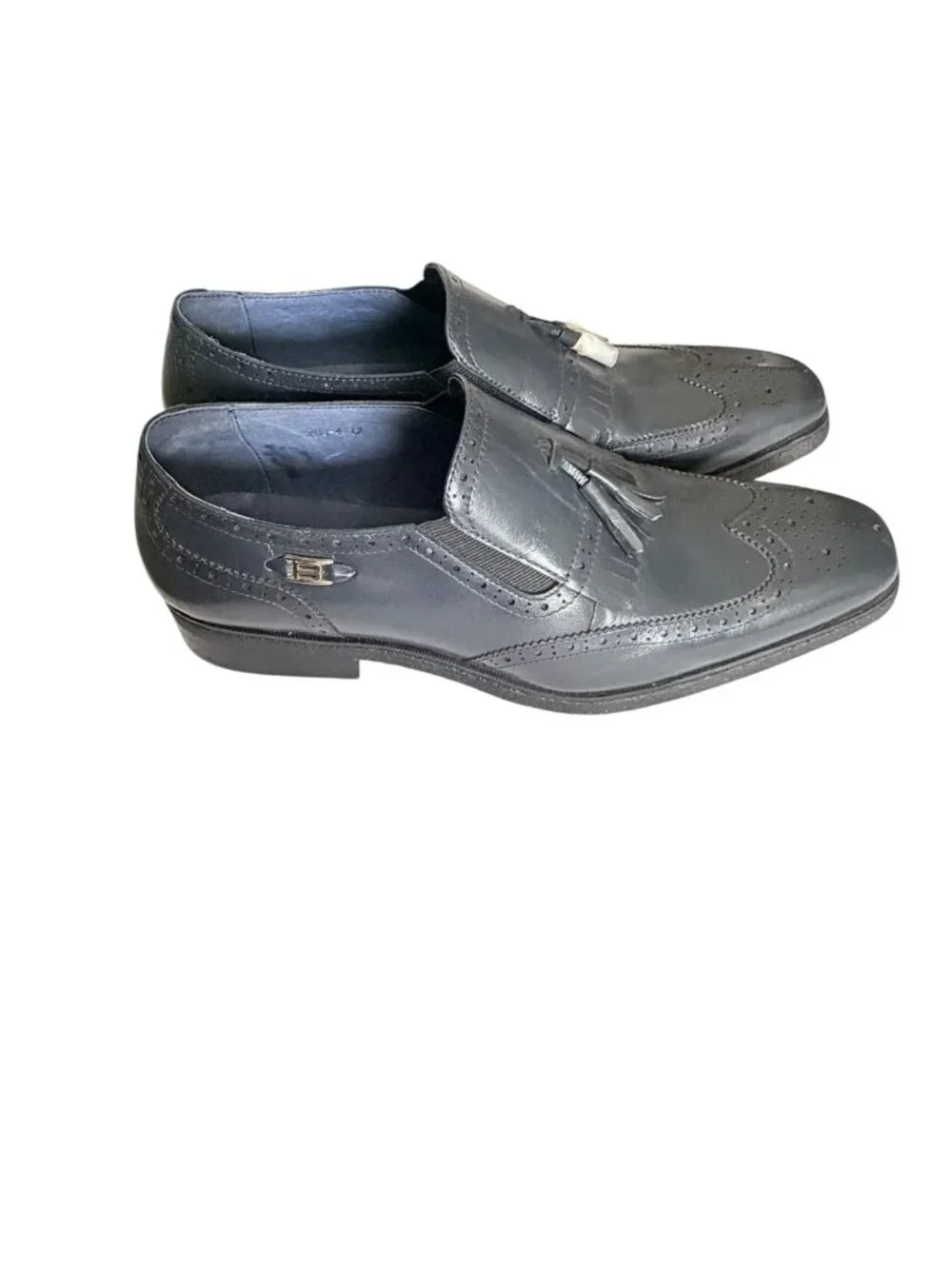 British Collection Mens Gray Leather Tassel Loafers 12 M/W With Brogue Detailing